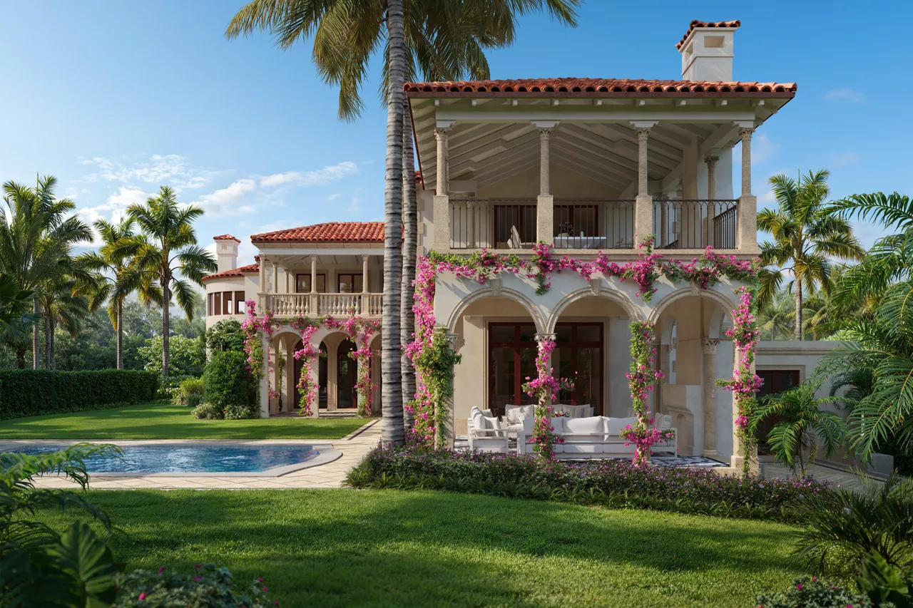 Side courtyard and pool rendering of the 1519 N Ocean Way residence