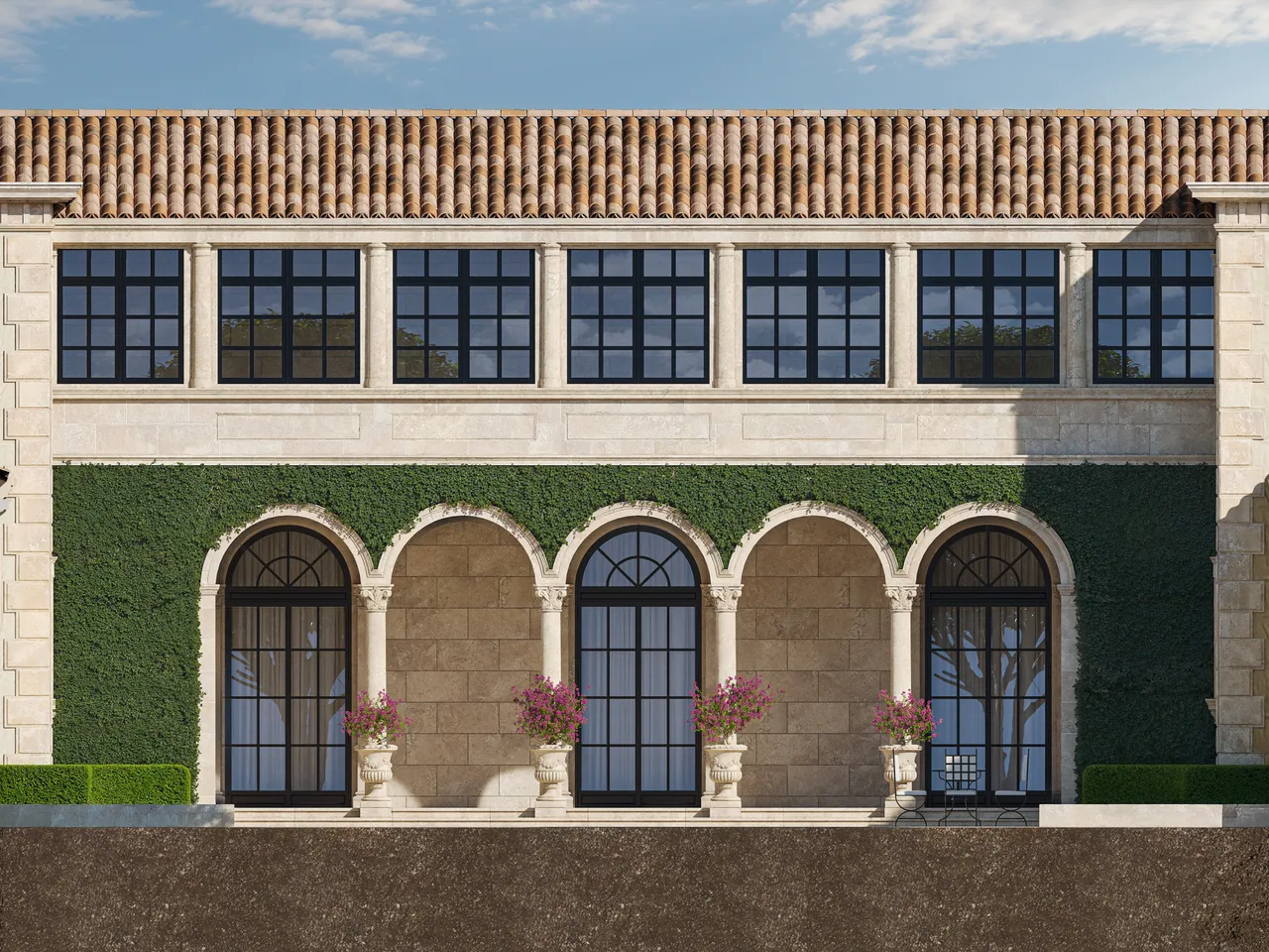 Existing front elevation of the arched loggia before renovation
