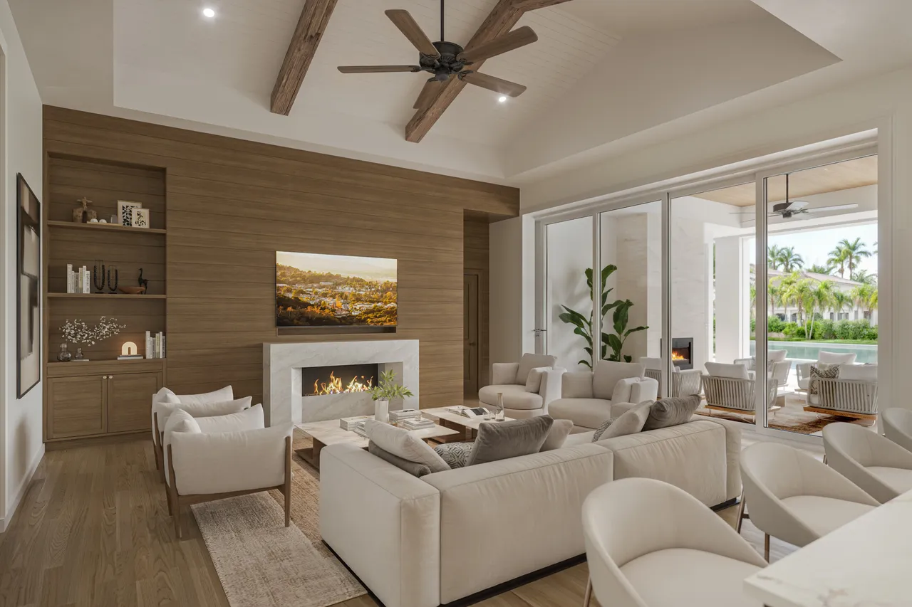 Kitchen rendering with island and warm wood accents at 1566 Curlew Avenue