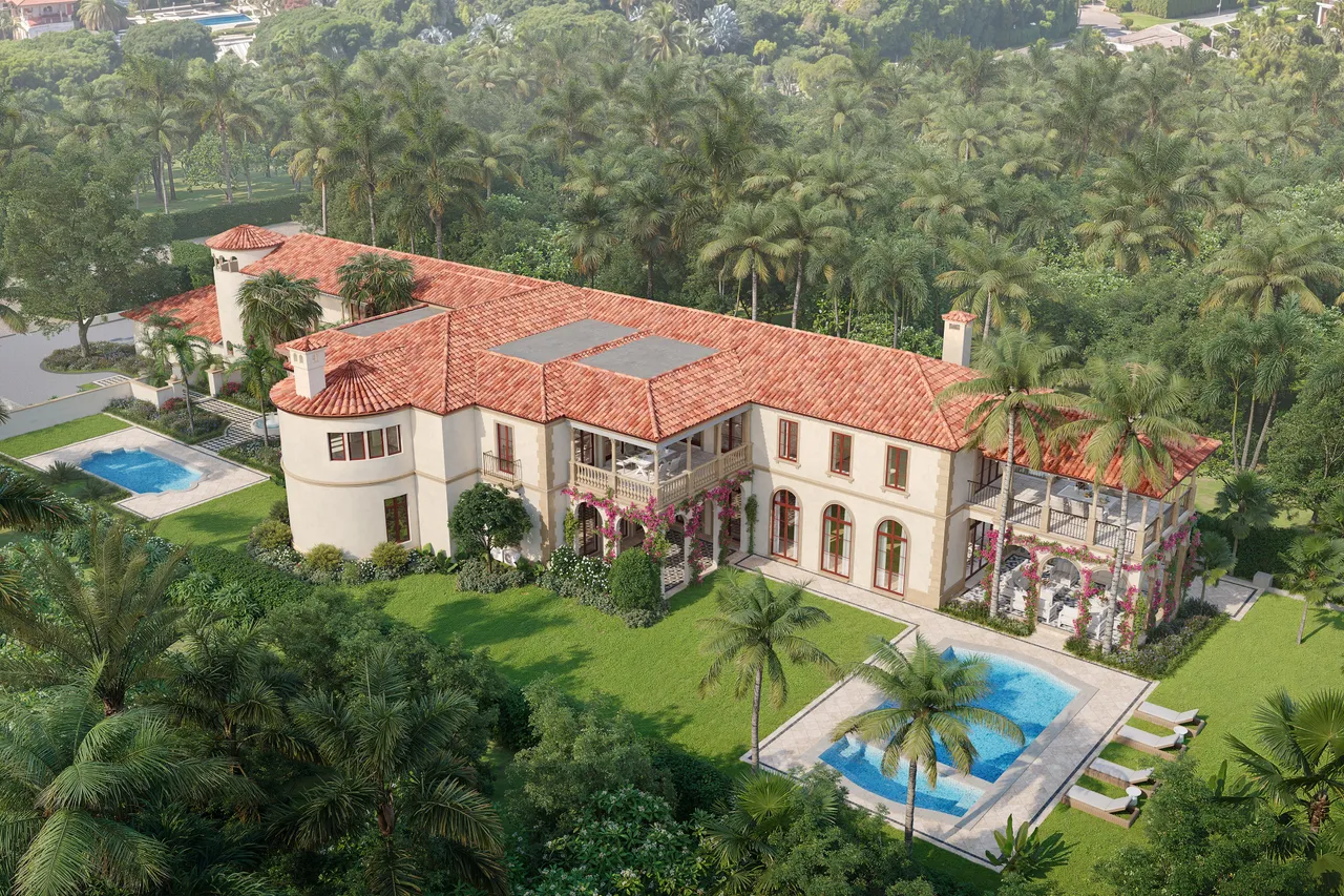 Aerial rendering of the luxury residence and pool at 1519 N Ocean Way in Palm Beach