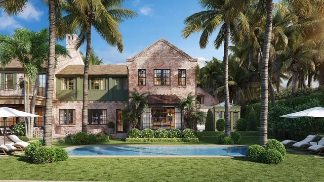 Photorealistic rear exterior and swimming pool view of the residence at 315 Chapel Hill Road in West Palm Beach