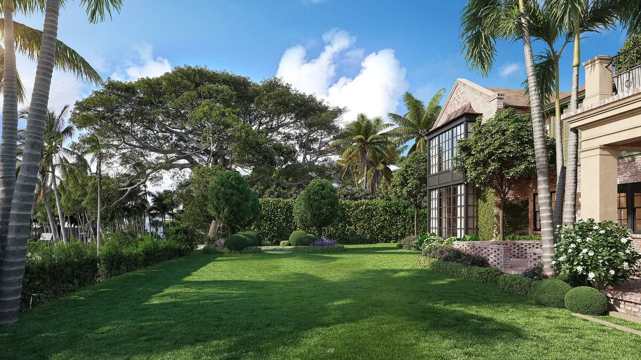 Rear lawn and garden view of the 315 Chapel Hill Road residence