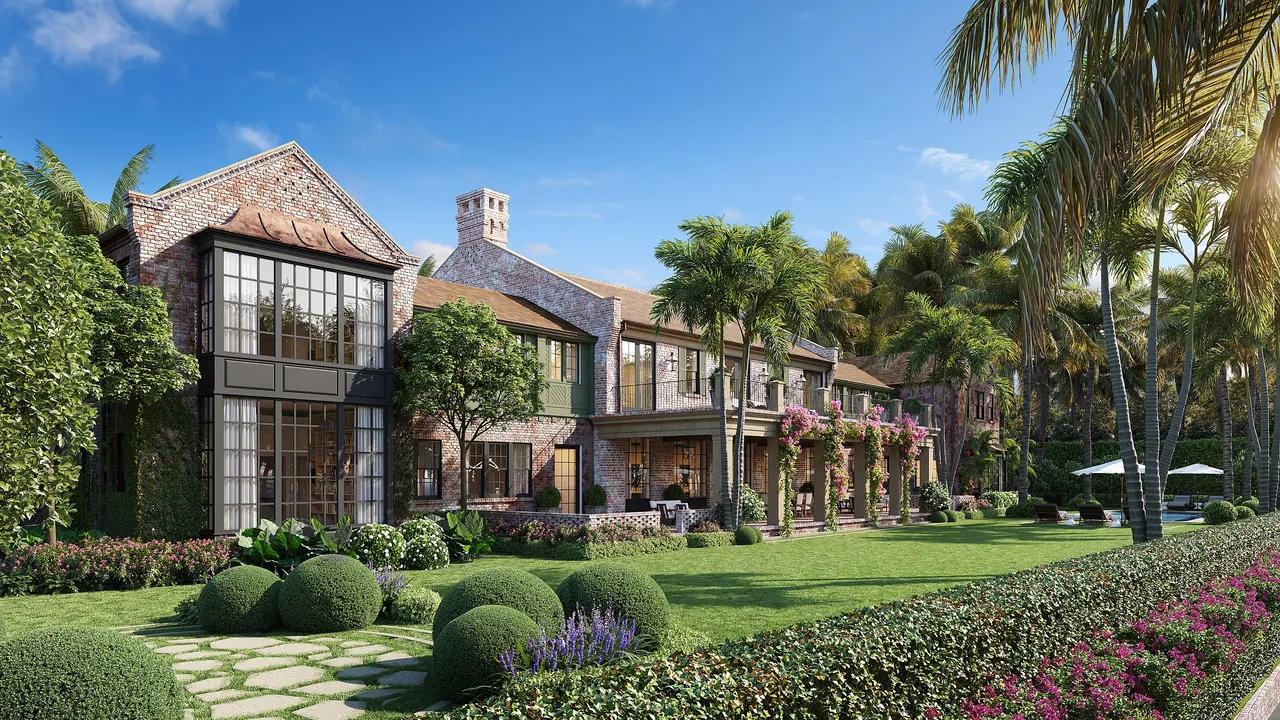 Landscaped rear facade and outdoor terrace rendering at 315 Chapel Hill Road