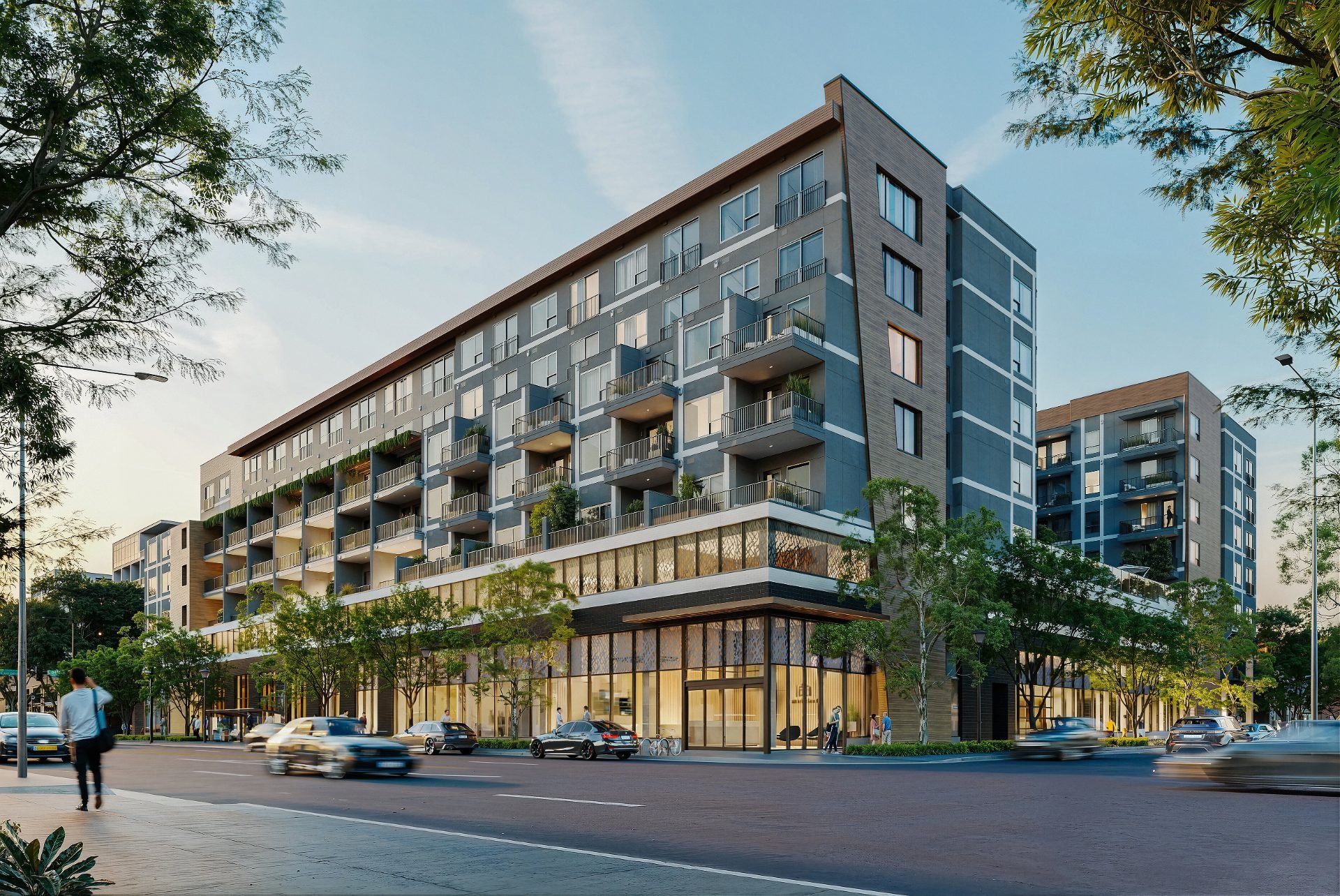 Exterior rendering of a multifamily residential development